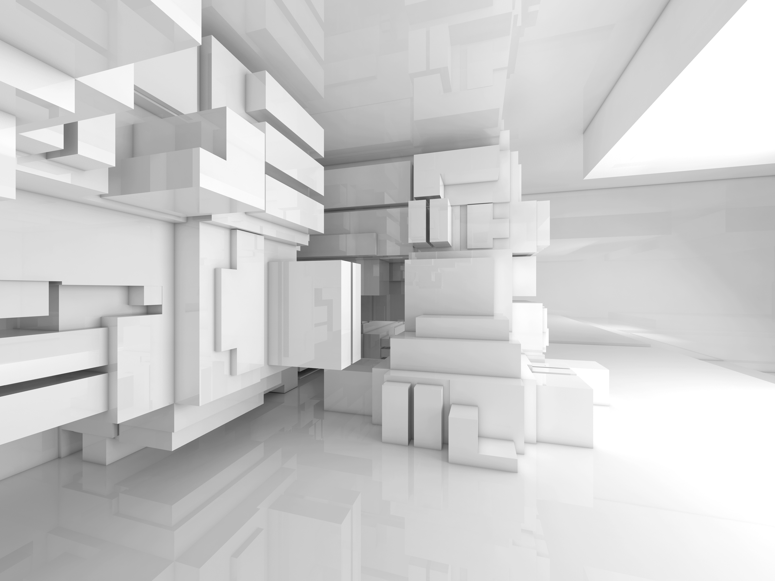Abstract empty white room high-tech interior 3d